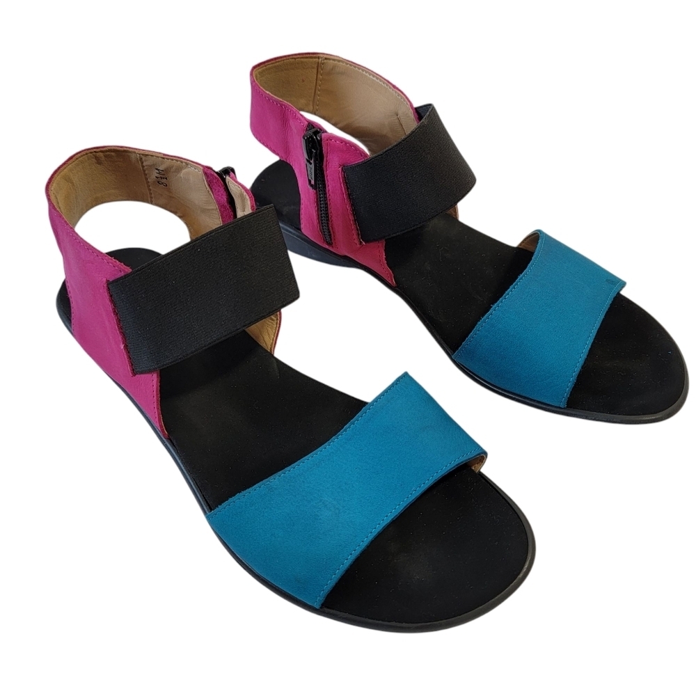 SESTO MEUCCI Eirlys Slink Back Sandals Sz 8.5M Blue Pink Soft Nubuck Italy